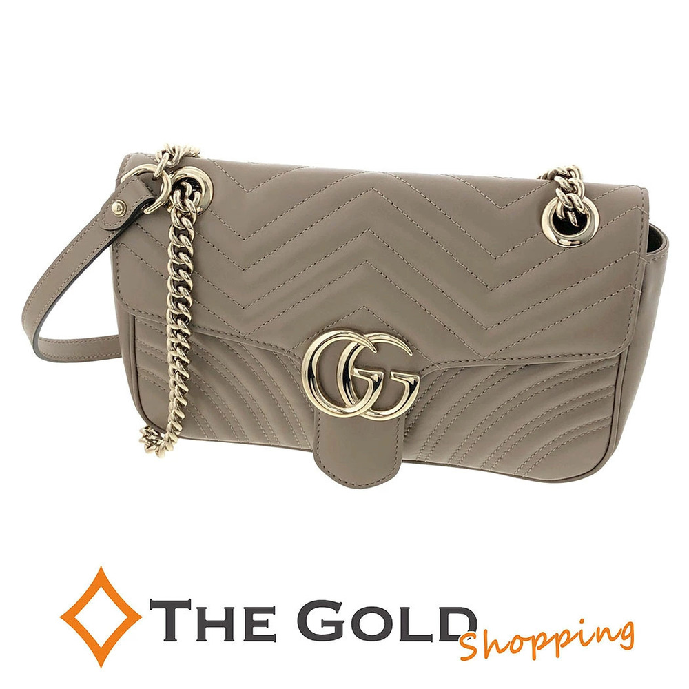 Gucci GG Marmont Chevron Leather Crossbody Bag Taupe Gray